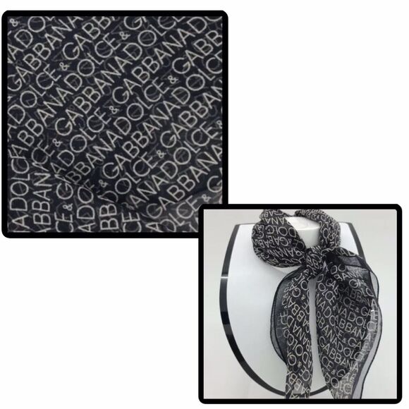 Dolce & Gabbana Signature Logo Black Silk Monogram Neck Hair Handbag Scarf - Picture 1 of 12
